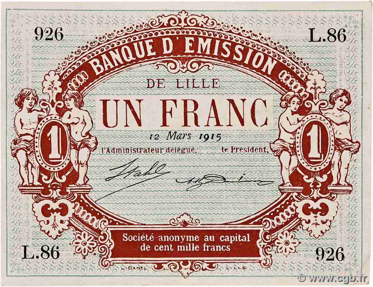 1 Franc FRANCE regionalism and various Lille 1915 JP.59-1595 XF