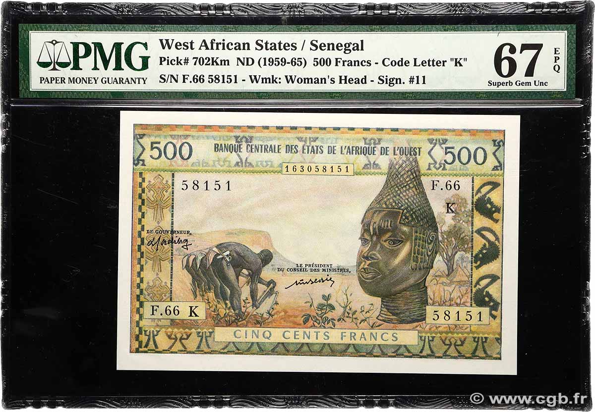 500 Francs ÉTATS DE L&nbsp;AFRIQUE DE L&nbsp;OUEST  1974 P.702Km NEUF