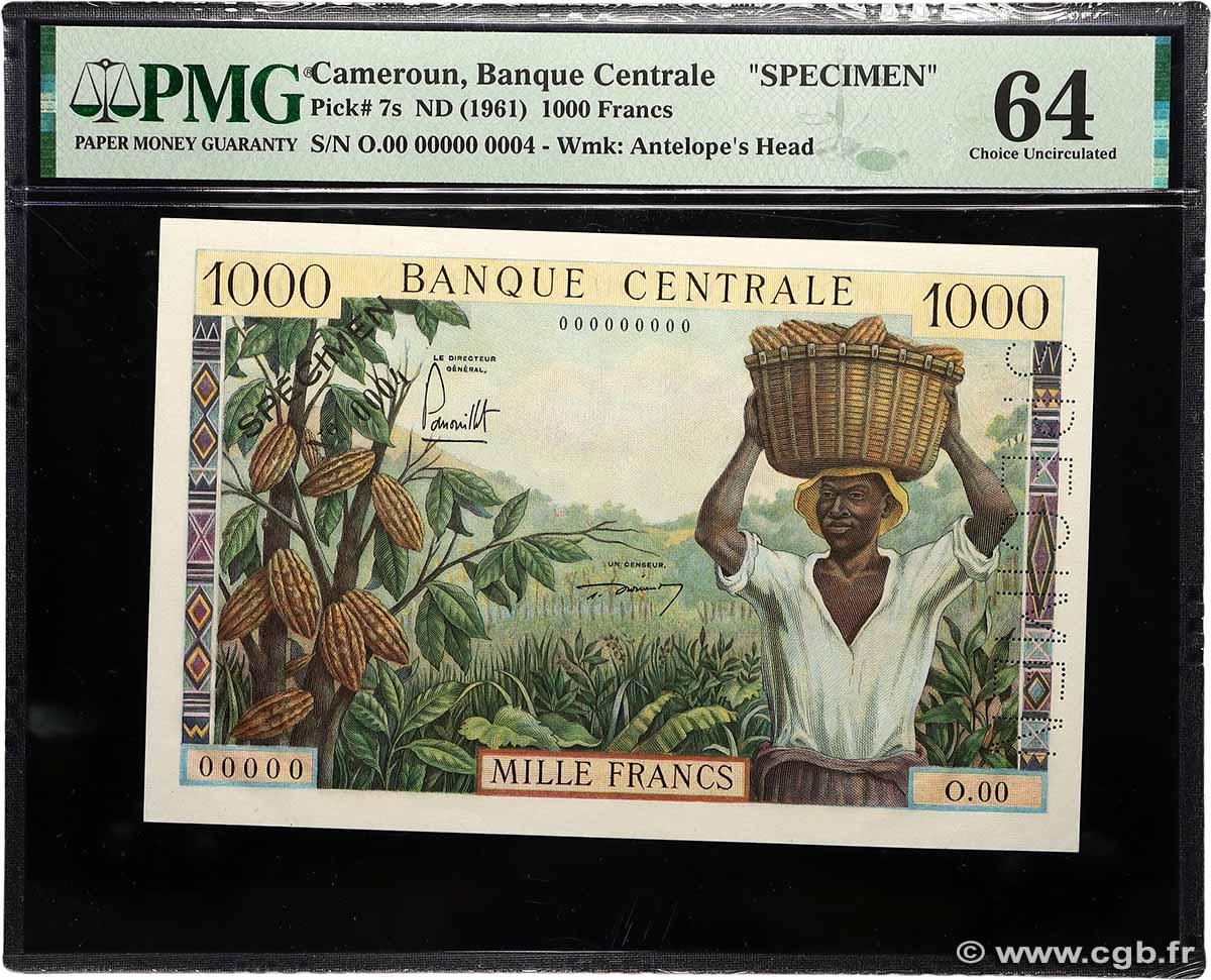1000 Francs type 1961 Spécimen CAMEROON  1961 A.146aS UNC-