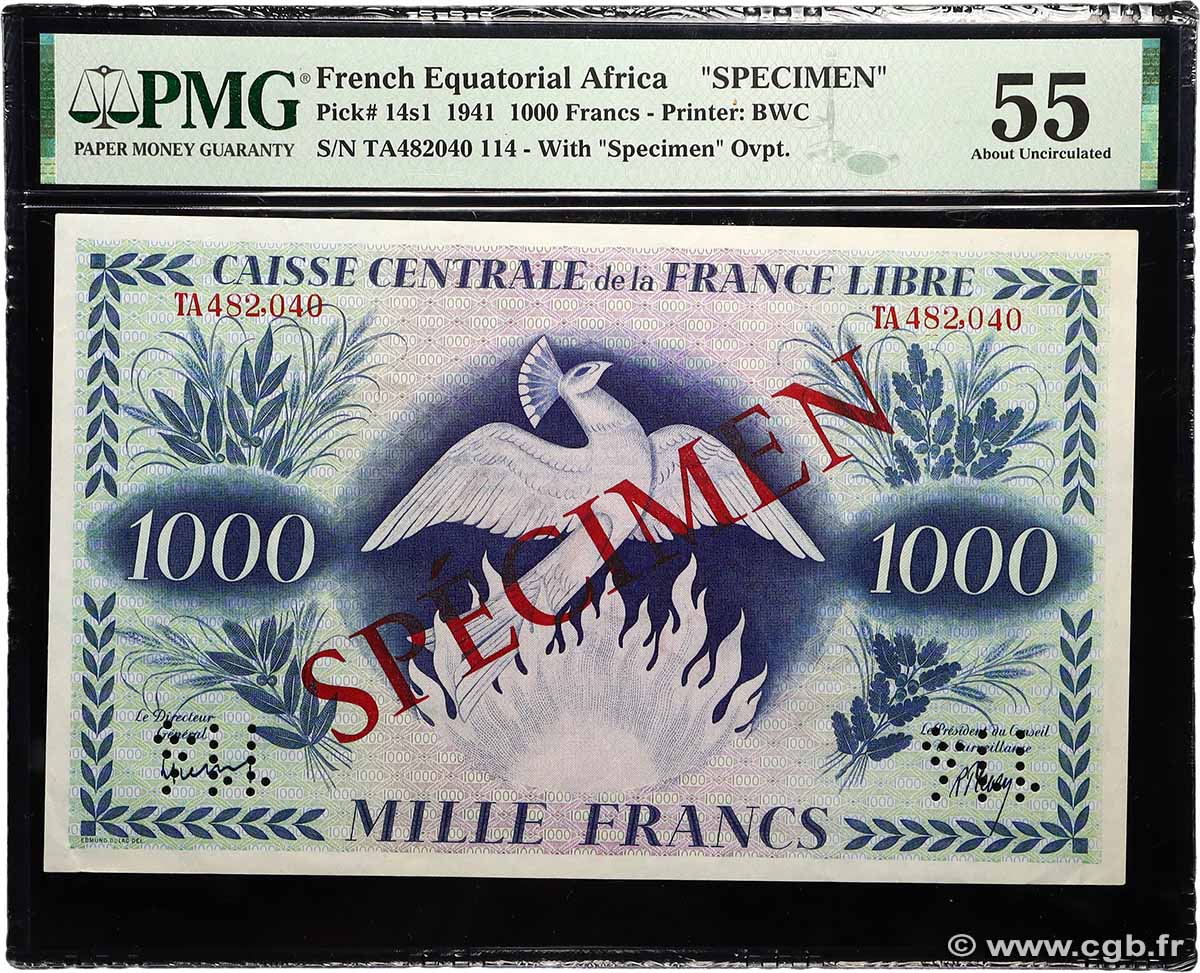 1000 Francs Phénix CCFL Spécimen AFRIQUE ÉQUATORIALE FRANÇAISE  1944 A.122kS SPL