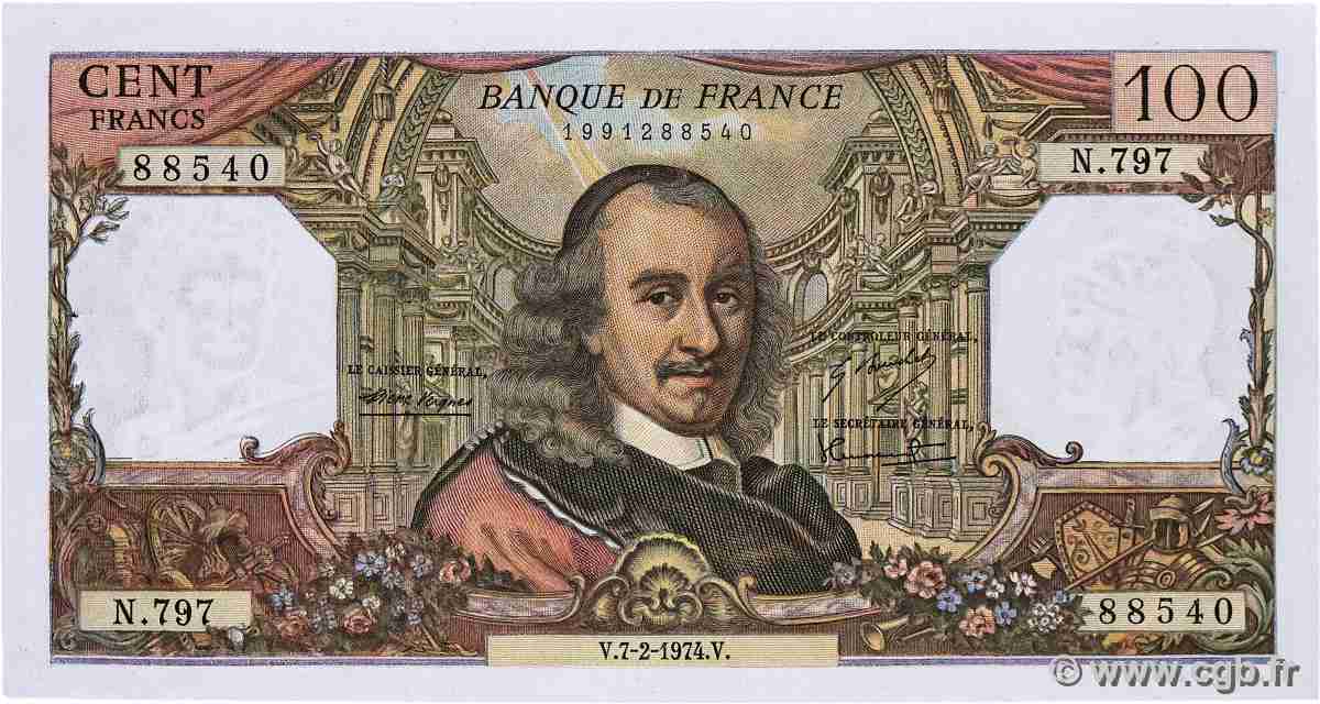 100 Francs CORNEILLE FRANCE  1974 F.65.45 XF