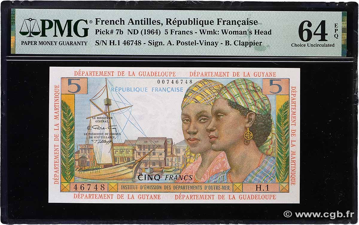 5 Francs FRENCH ANTILLES  1964 P.07b q.FDC