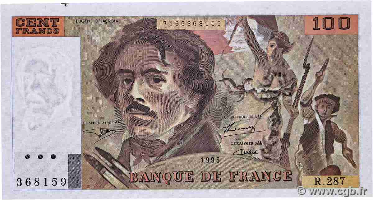 100 Francs DELACROIX 442-1 & 442-2 FRANCE  1995 F.69TER.02c XF+