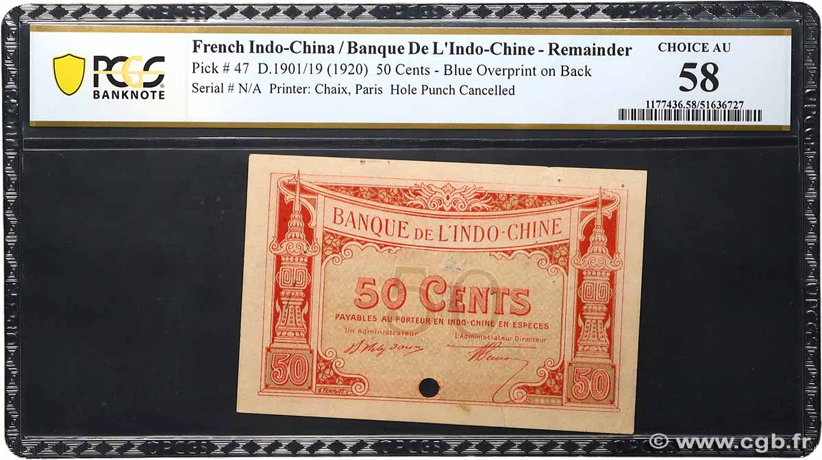 50 Cents Spécimen FRANZÖSISCHE-INDOCHINA  1920 P.047as fST