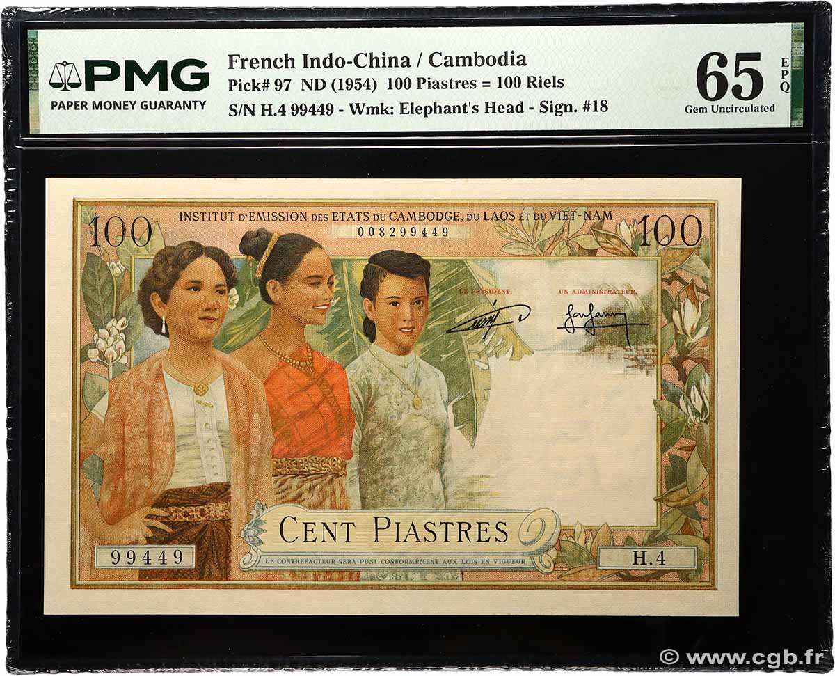 100 Piastres - 100 Riels INDOCHINE FRANÇAISE  1954 P.097 NEUF