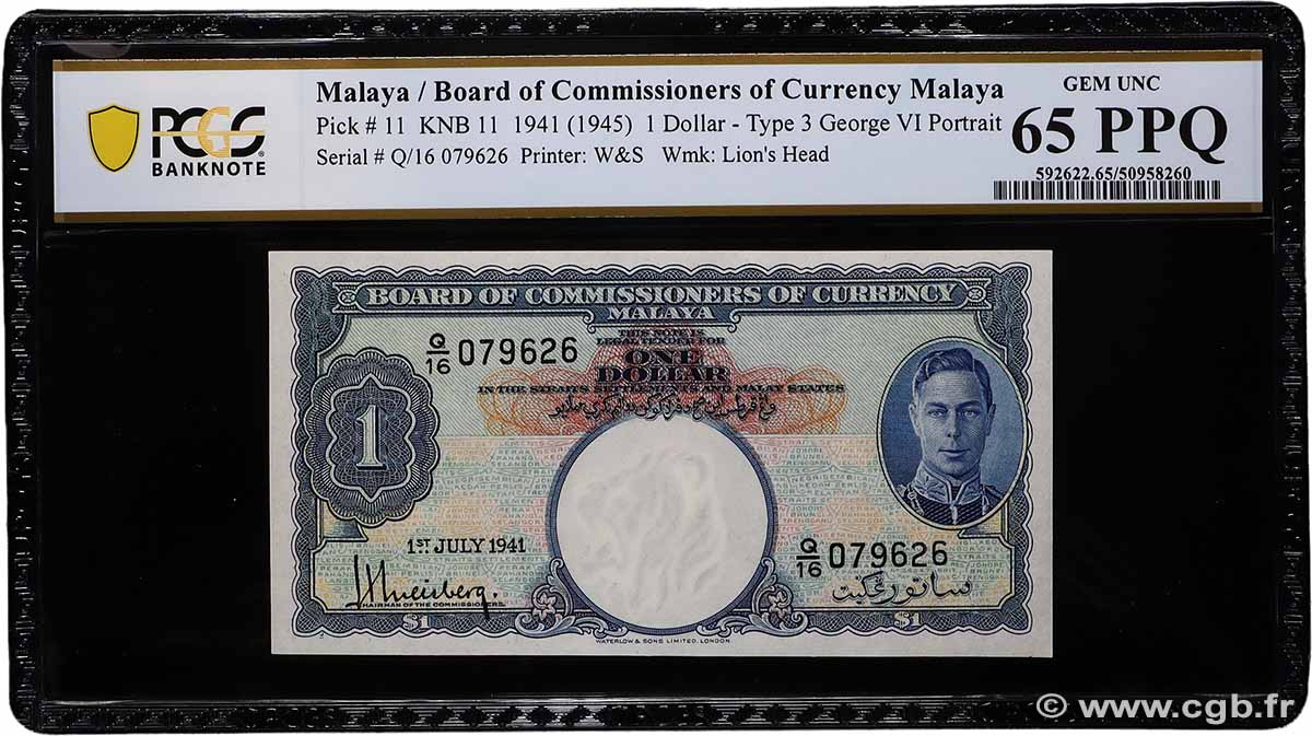 1 Dollar MALAYA  1941 P.11 UNC
