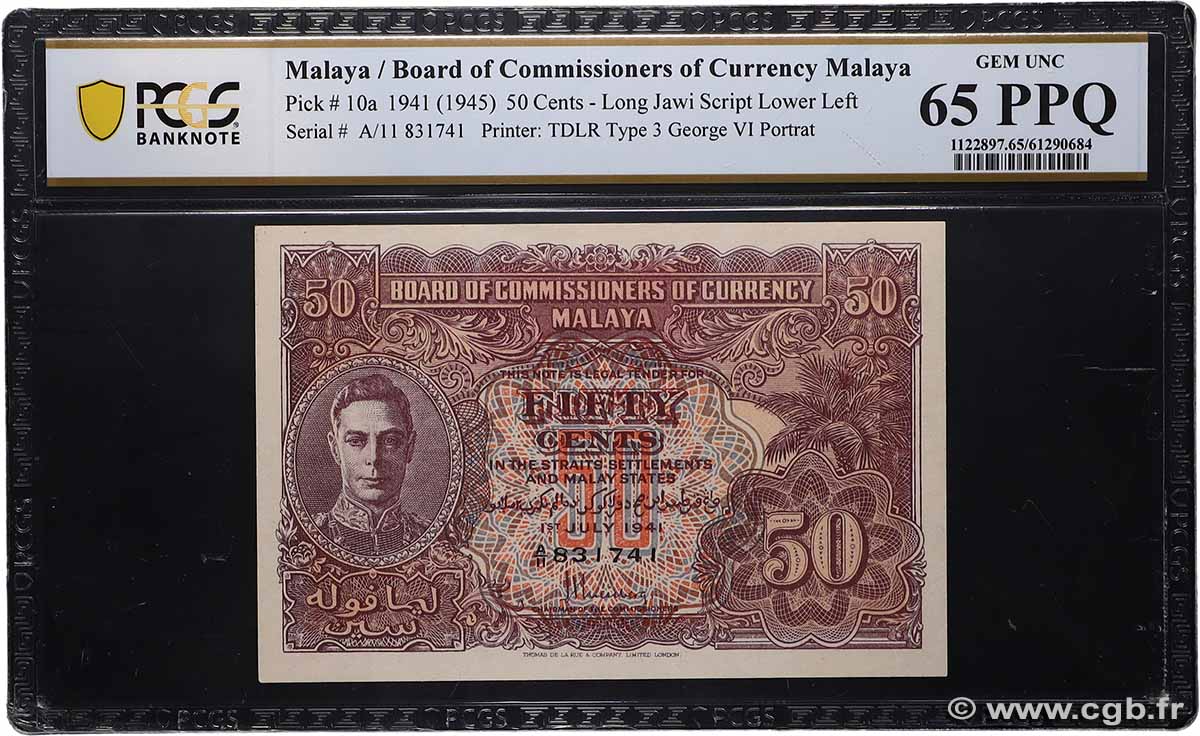 50 Cents MALAYA  1941 P.10a UNC