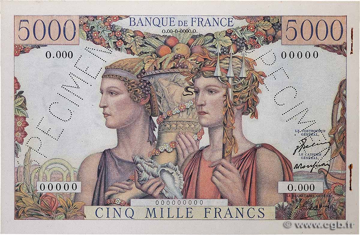 5000 Francs TERRE ET MER Spécimen FRANCE  1949 F.48.01Sp XF+