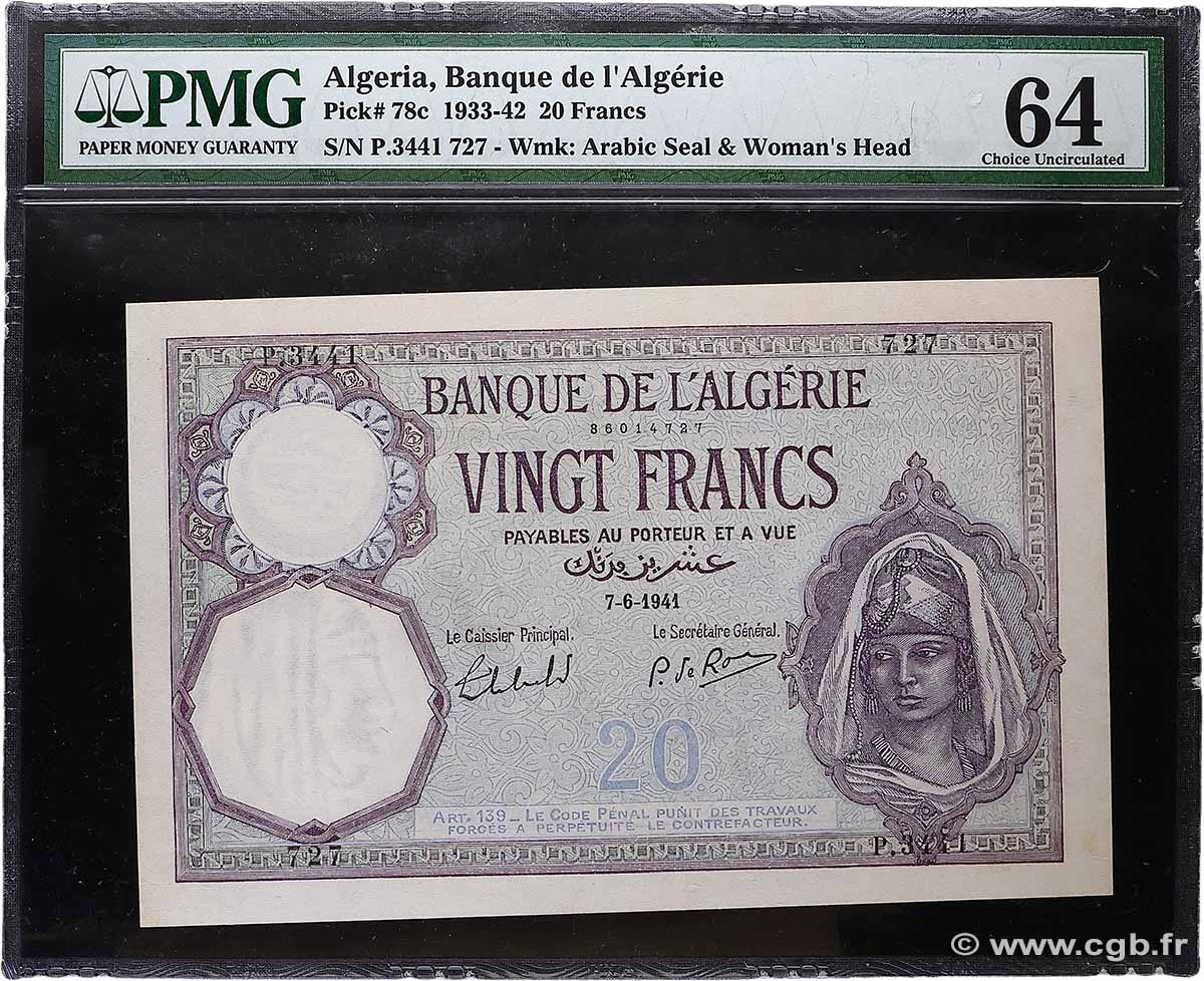 20 Francs ALGERIA  1941 P.078c q.FDC