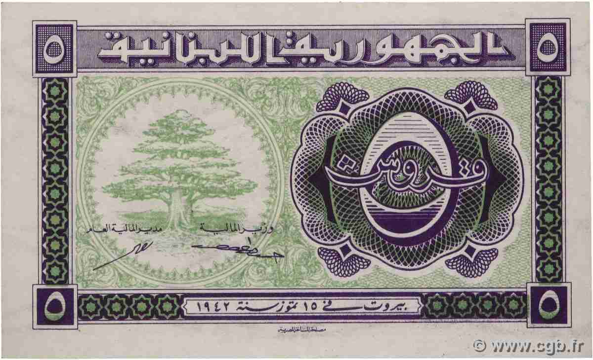 5 Piastres LIBANON  1942 P.034 ST