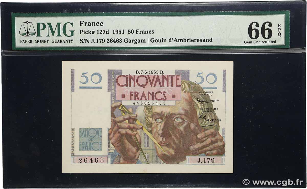 50 Francs LE VERRIER FRANCE  1951 F.20.18 UNC