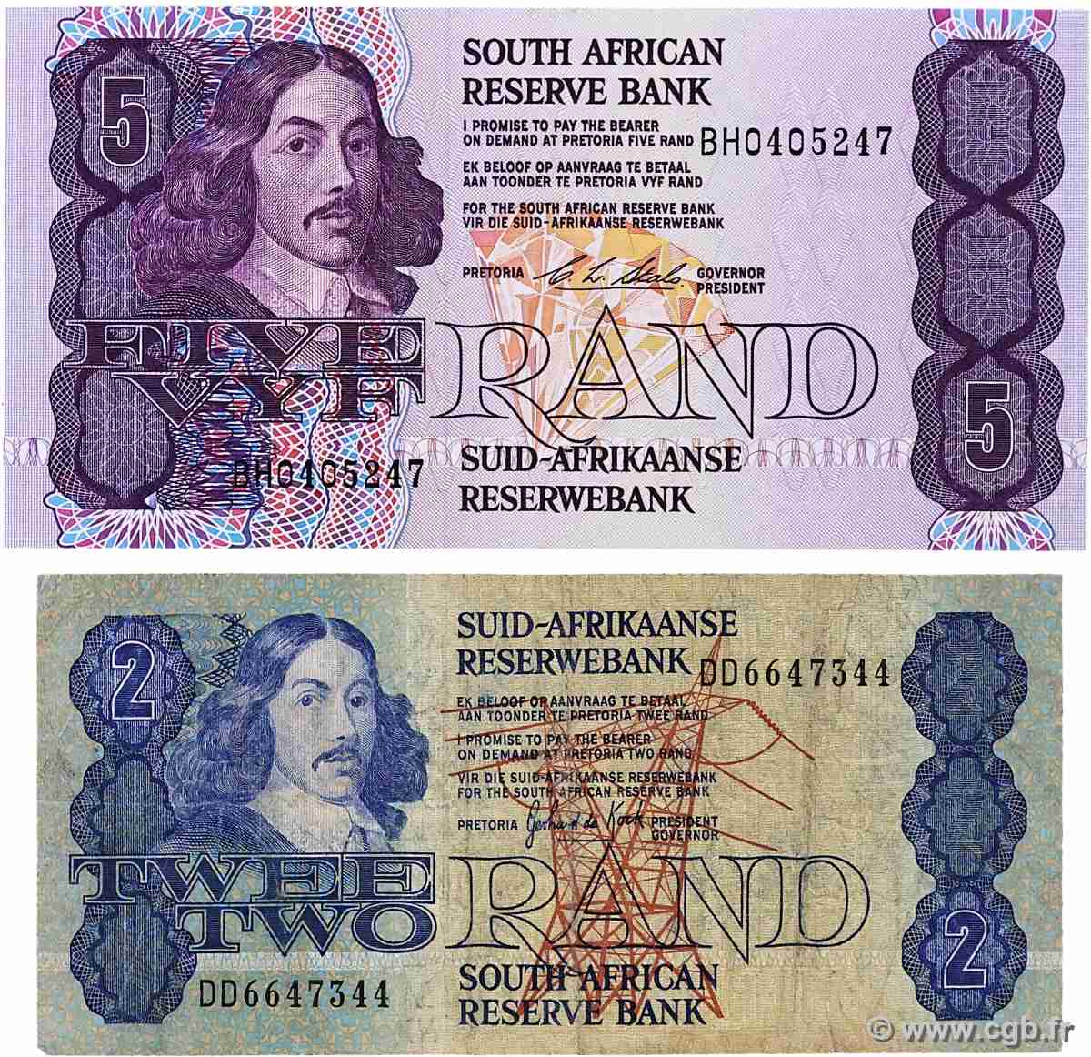 2 et 5 Rand Lot SOUTH AFRICA  1983 P.118d et P.119e F+