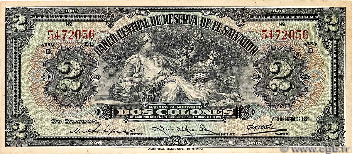 2 Colones EL SALVADOR  1951 P.076a VF