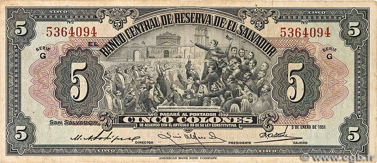 5 Colones EL SALVADOR  1951 P.084a F+