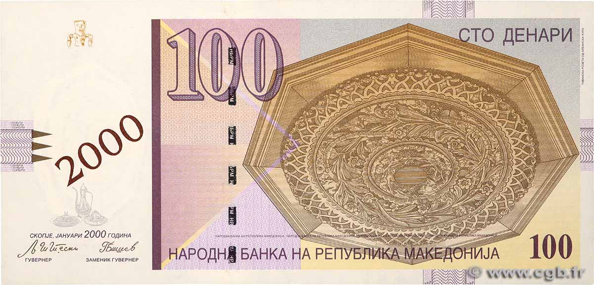 100 Denari Commémoratif MACÉDOINE DU NORD  2000 P.20 NEUF