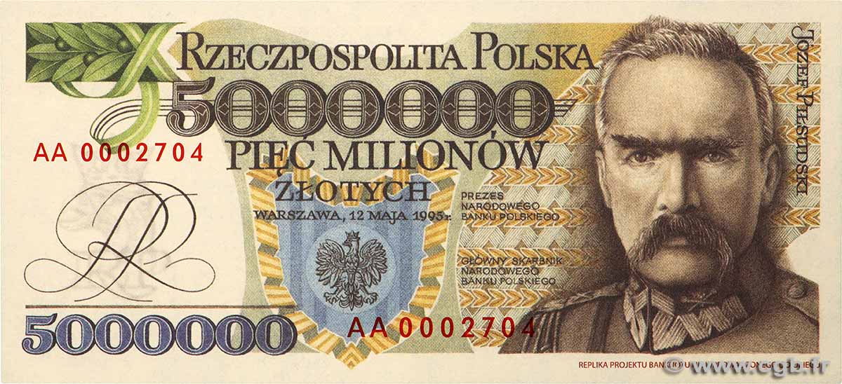 5000000 Zlotych - Reproduction POLOGNE  1995 P.- NEUF