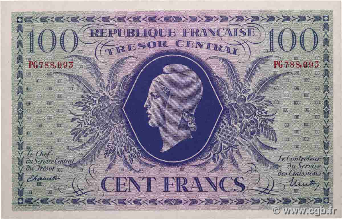 100 Francs MARIANNE FRANKREICH  1943 VF.06.01a fST