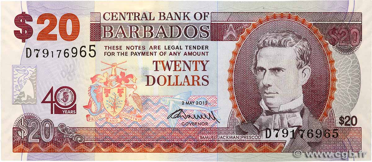 20 Dollars Commémoratif BARBADE  2012 P.72 NEUF