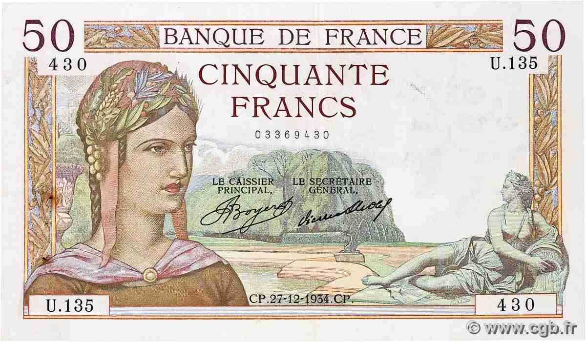 50 Francs CÉRÈS FRANCE  1934 F.17.02 VF+