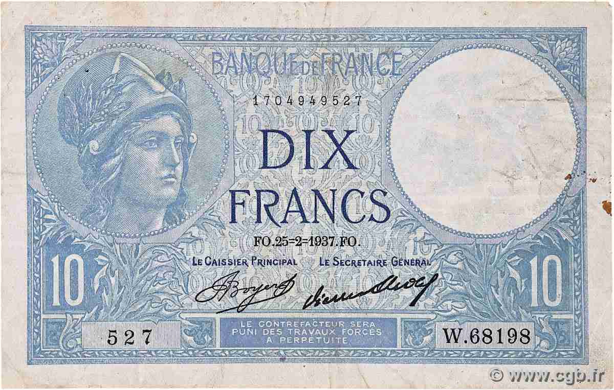 10 Francs MINERVE FRANCIA  1937 F.06.18 RC+