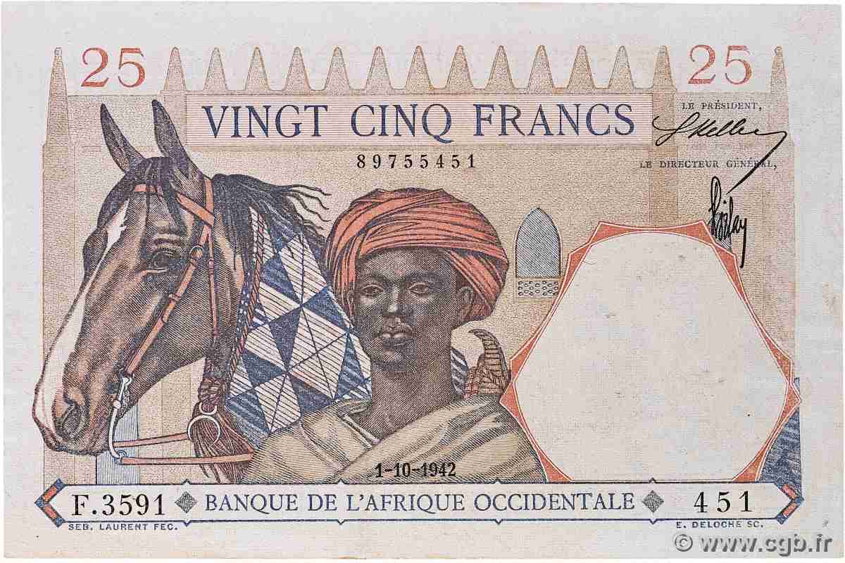 25 Francs FRENCH WEST AFRICA  1942 P.27 fVZ