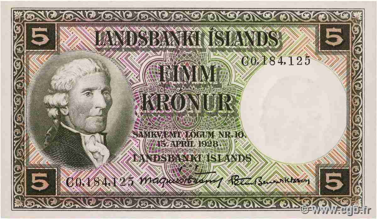 5 Kronur ICELAND  1948 P.32b UNC
