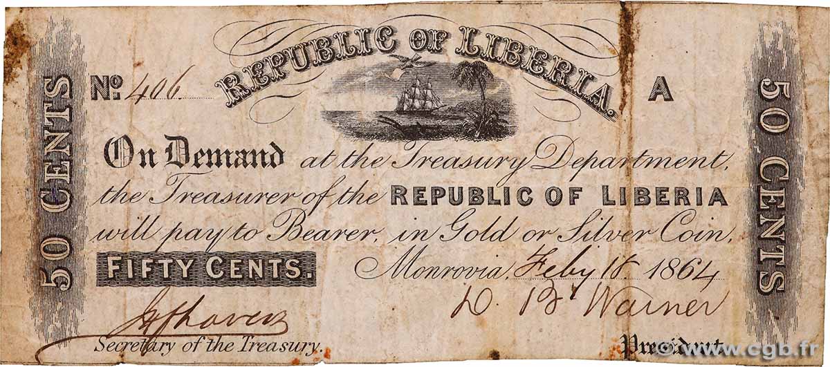50 Cents LIBERIA  1864 P.06c pr.TB