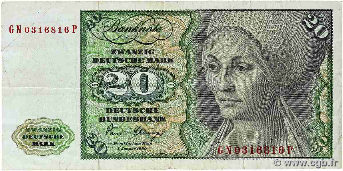 20 Deutsche Mark ALLEMAGNE FÉDÉRALE  1980 P.32d TB+