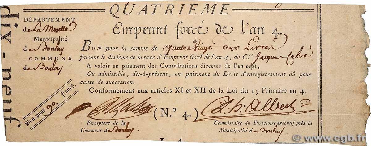 90 Francs FRANCE Boulay 1795  TTB