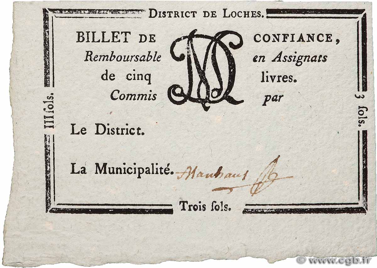 3 Sols FRANCE regionalism and various Loches 1792 Kc.37.015 AU