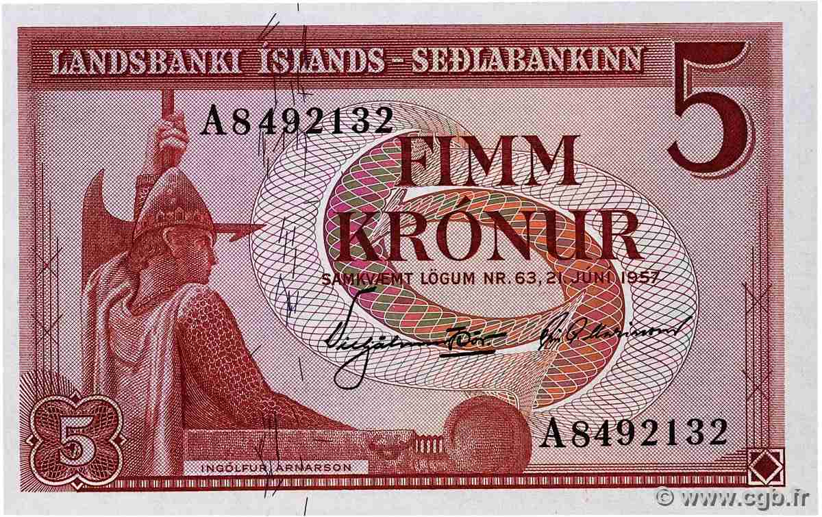 5 Kronur ISLANDIA  1957 P.37b FDC