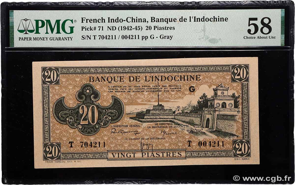20 Piastres marron FRANZÖSISCHE-INDOCHINA  1945 P.071 fST