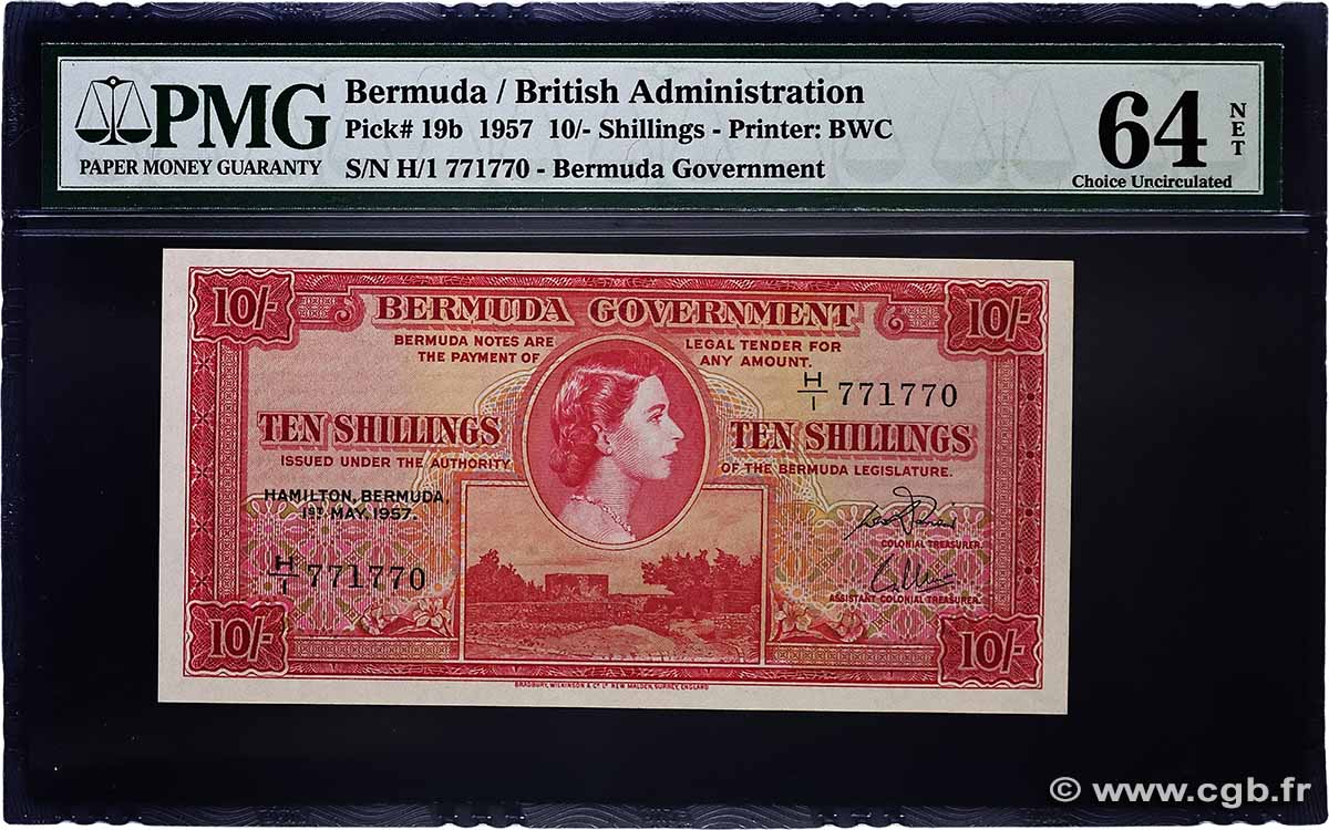 10 Shillings BERMUDA  1957 P.19b q.FDC