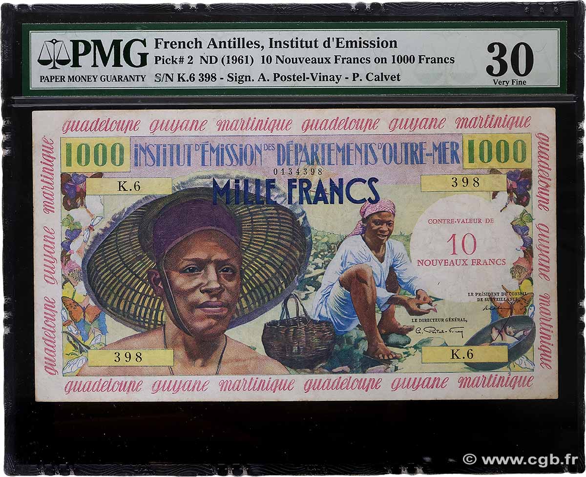 10 Nouveaux Francs sur 1000 Francs Pêcheur FRENCH ANTILLES  1964 P.02 BB
