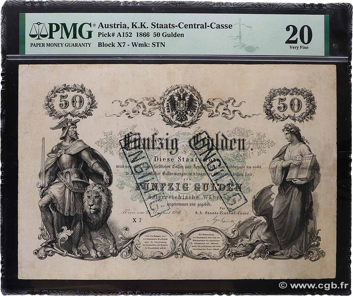 50 Gulden Annulé AUSTRIA  1866 P.A152 MB
