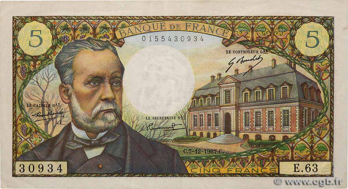 5 Francs PASTEUR FRANCE  1967 F.61.06 VF