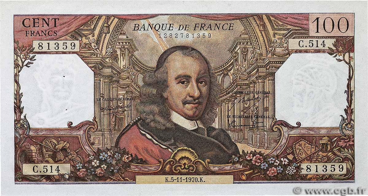 100 Francs CORNEILLE FRANCE  1970 F.65.33 SPL
