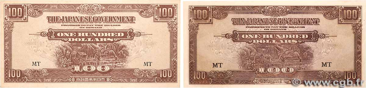 100 Dollars Lot MALAYA  1942 P.M08a et b UNC-