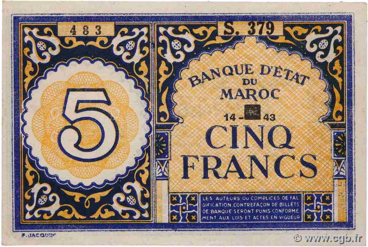 5 Francs MAROKKO  1943 P.33 fST+