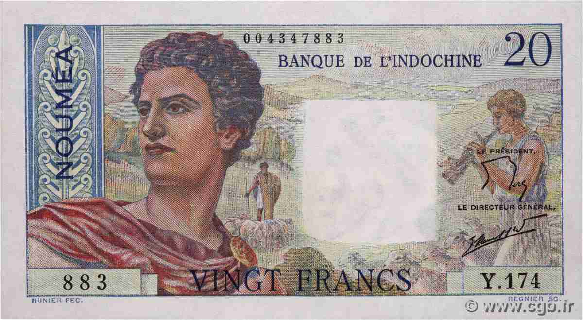 20 Francs NOUVELLE CALÉDONIE  1963 P.50c pr.NEUF