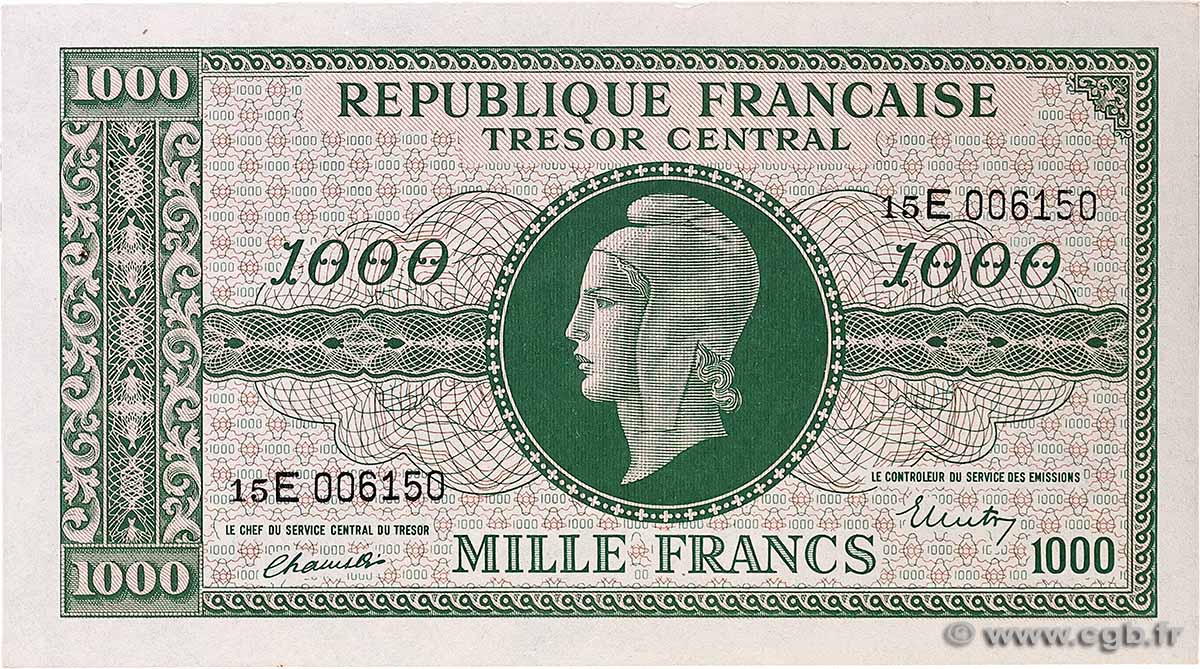 1000 Francs MARIANNE THOMAS DE LA RUE FRANCE  1945 VF.13.02 SPL