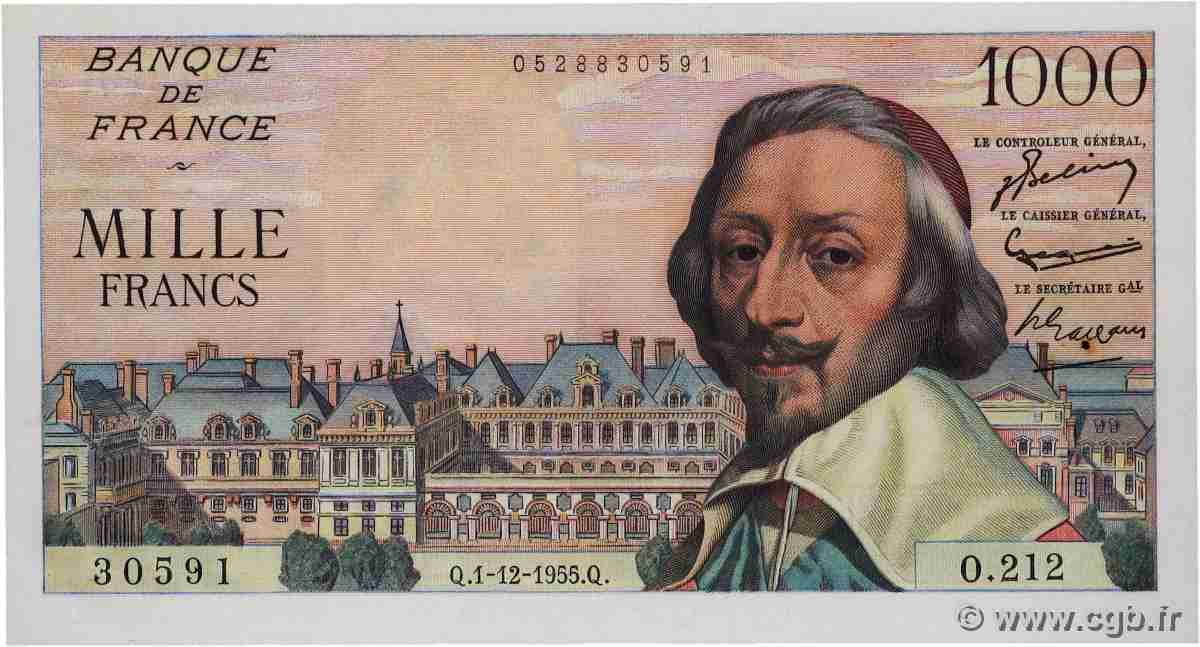 1000 Francs RICHELIEU FRANCE  1955 F.42.17 SUP+