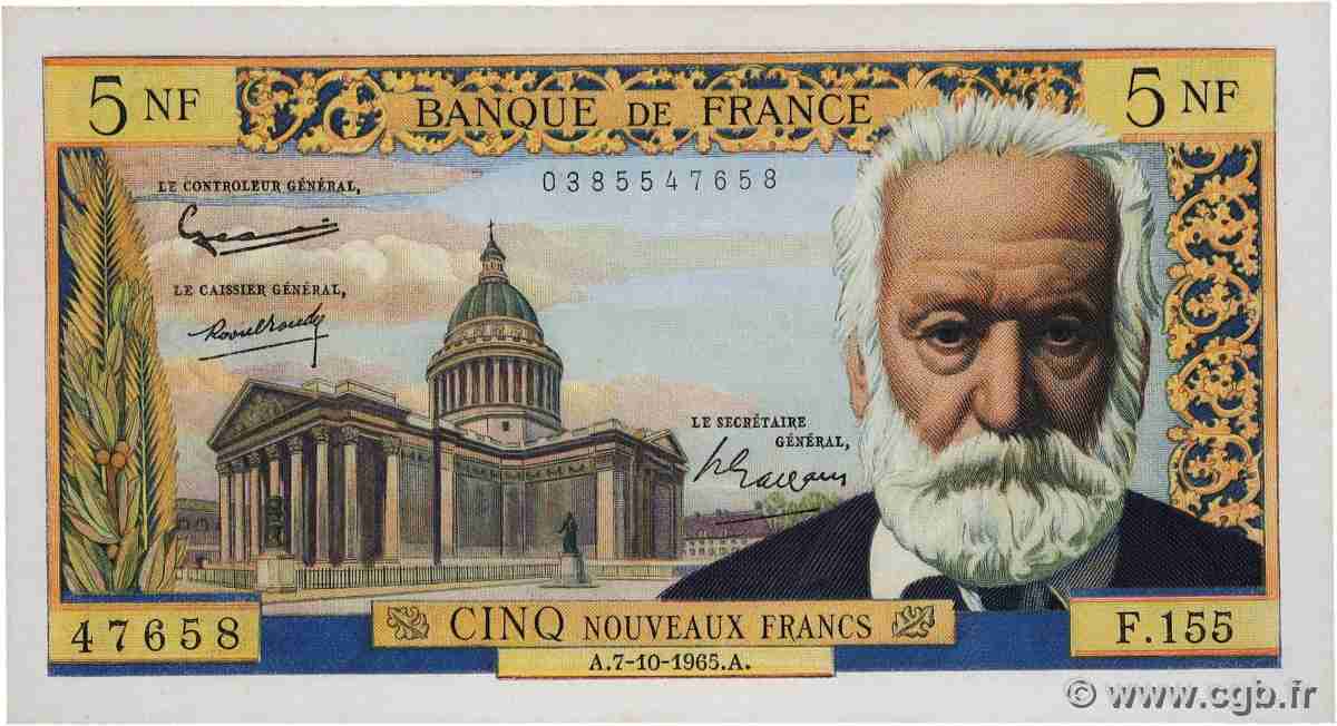 5 Nouveaux Francs VICTOR HUGO FRANCE  1965 F.56.20 SUP