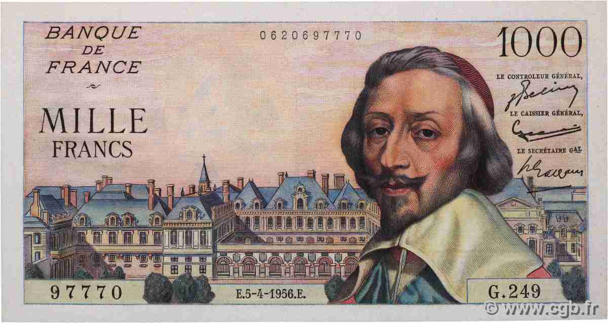 1000 Francs RICHELIEU FRANCE  1956 F.42.20 UNC