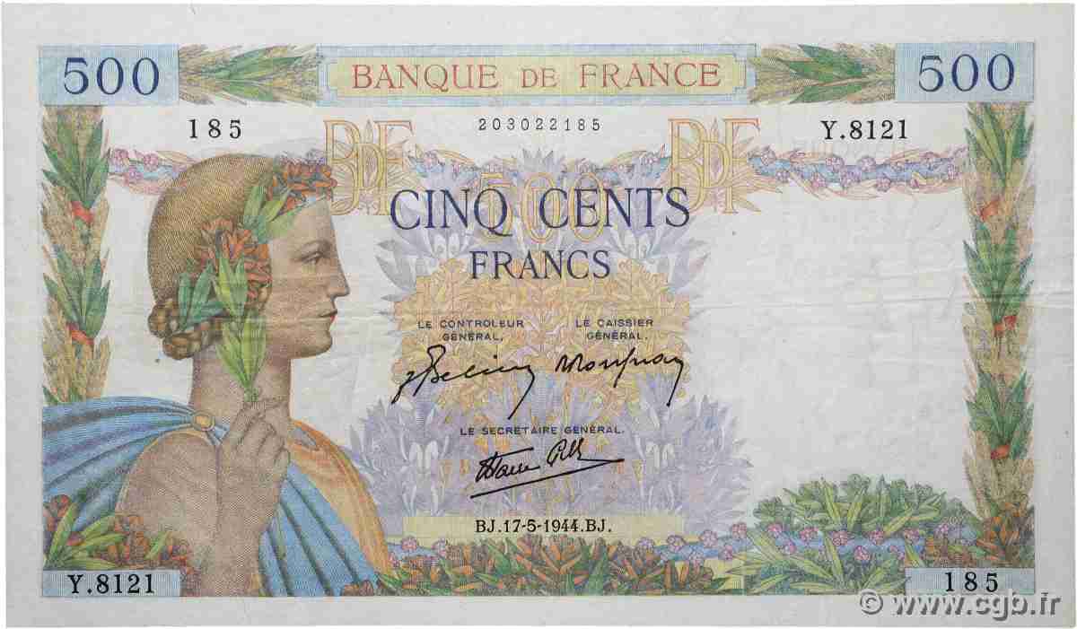 500 Francs LA PAIX FRANCE  1944 F.32.47 TTB