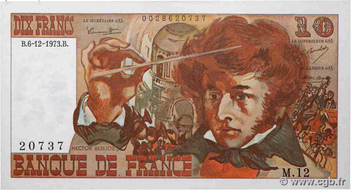 10 Francs BERLIOZ FRANCE  1973 F.63.02 UNC-