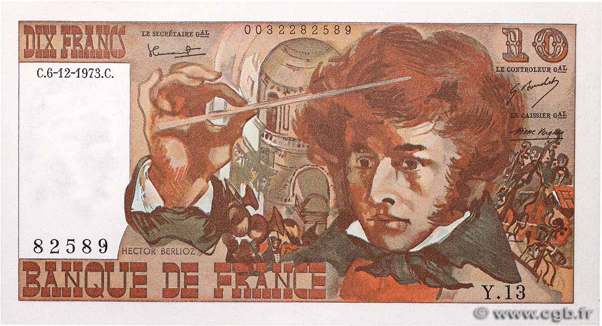 10 Francs BERLIOZ FRANKREICH  1973 F.63.02 fST+