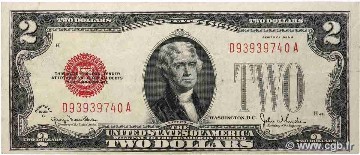 2 Dollars VEREINIGTE STAATEN VON AMERIKA  1928 P.378g fSS