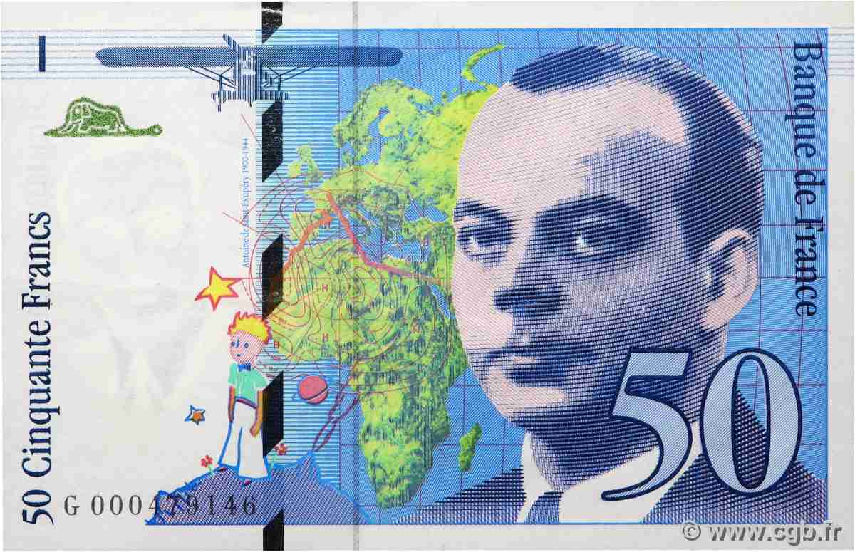 50 Francs SAINT-EXUPÉRY FRANCE  1992 F.72.01aG XF
