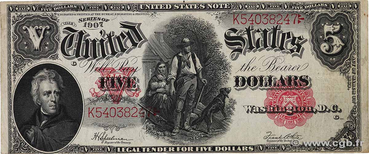 5 Dollars ÉTATS-UNIS D&nbsp;AMÉRIQUE  1907 P.186 TB+
